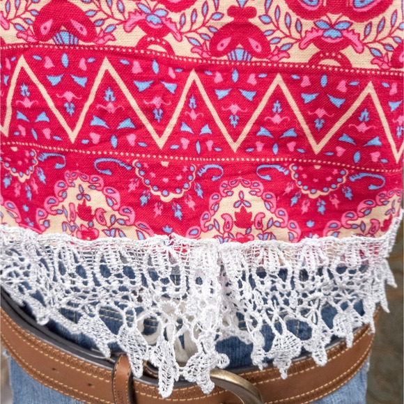 Handmade Pink Embroidered Halter Top - Crochet Lace Trim Y2K Boho - Small - Picture 5 of 6